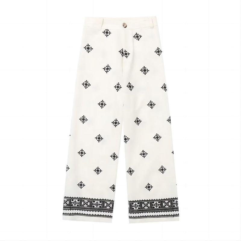 Printed Linen High-waisted Pants