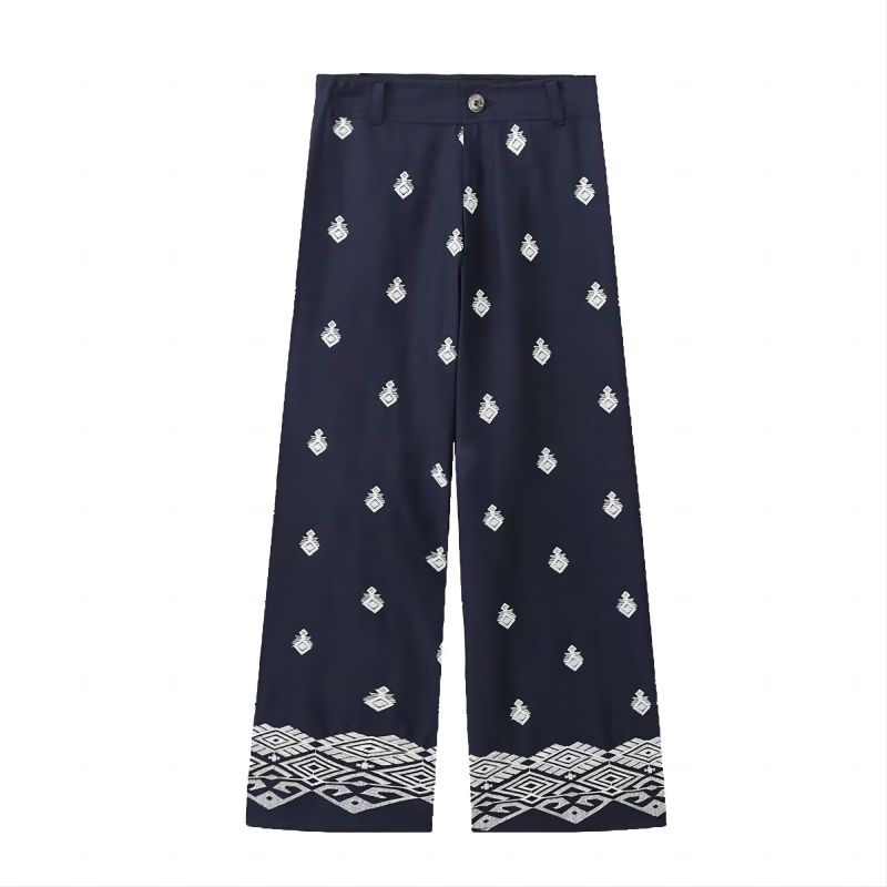 Printed Linen High-waisted Pants