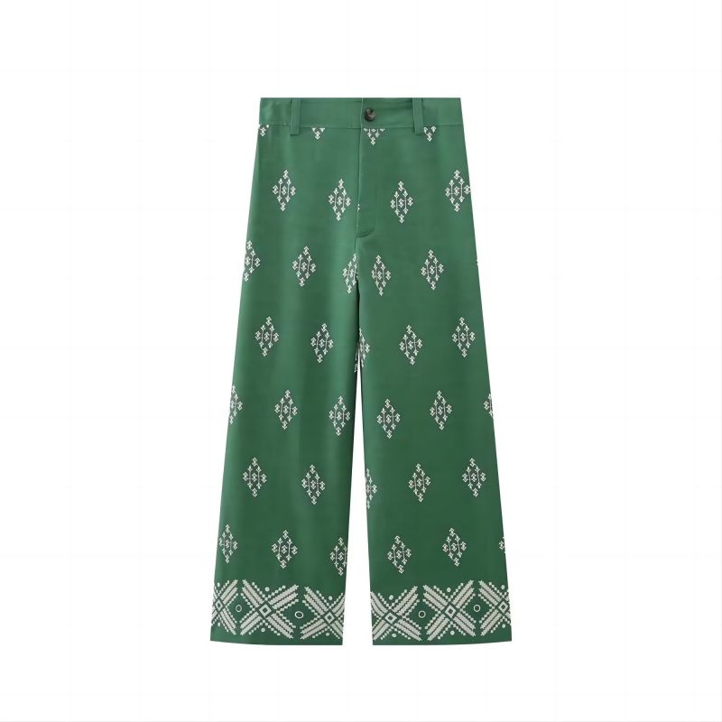 Printed Linen High-waisted Pants