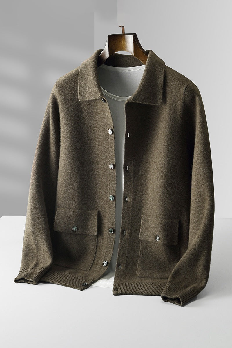 Polo Collar Solid Color Wool Sweater