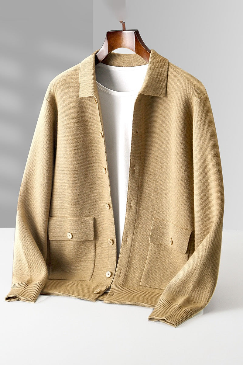 Polo Collar Solid Color Wool Sweater