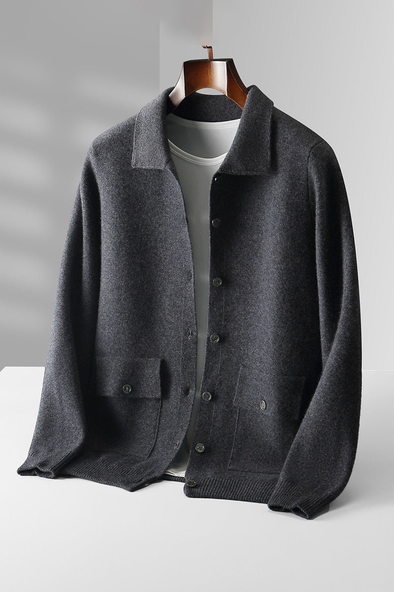 Polo Collar Solid Color Wool Sweater