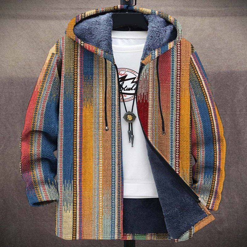 Printed Stand Collar Jacket For Men's Outerwear