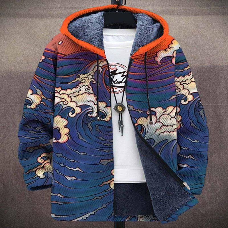 Printed Stand Collar Jacket For Men's Outerwear