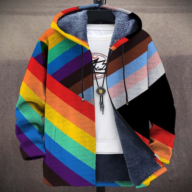 Printed Stand Collar Jacket For Men's Outerwear