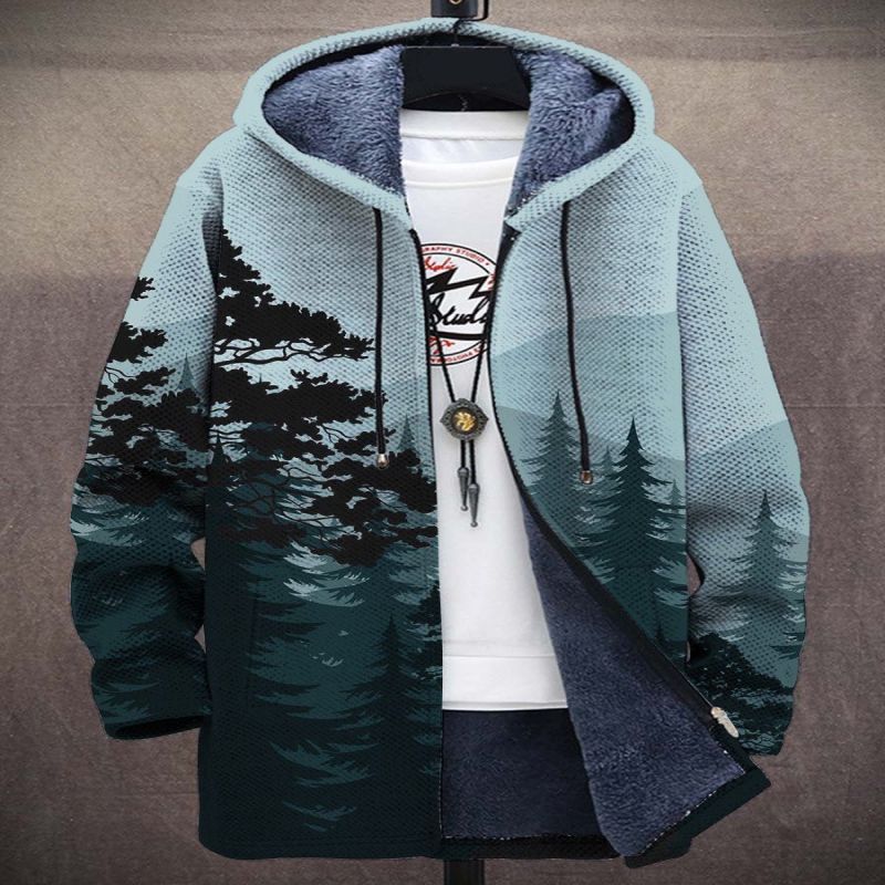 Printed Stand Collar Jacket For Men's Outerwear