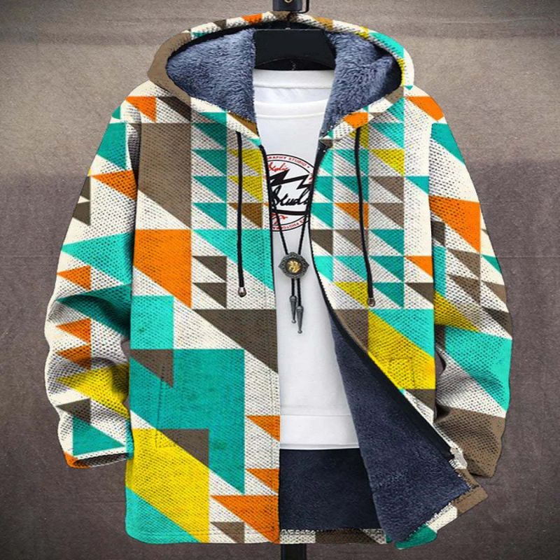 Printed Stand Collar Jacket For Men's Outerwear