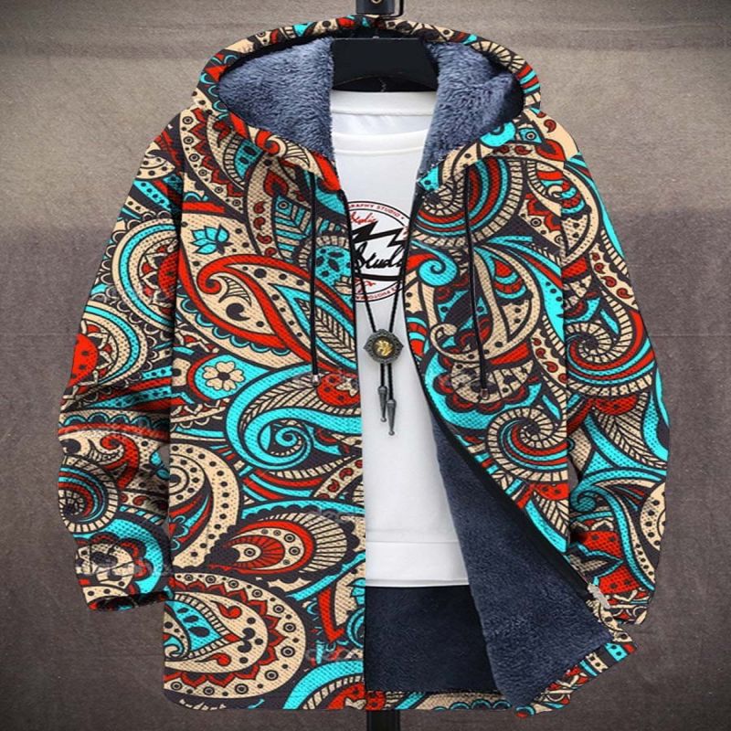 Printed Stand Collar Jacket For Men's Outerwear