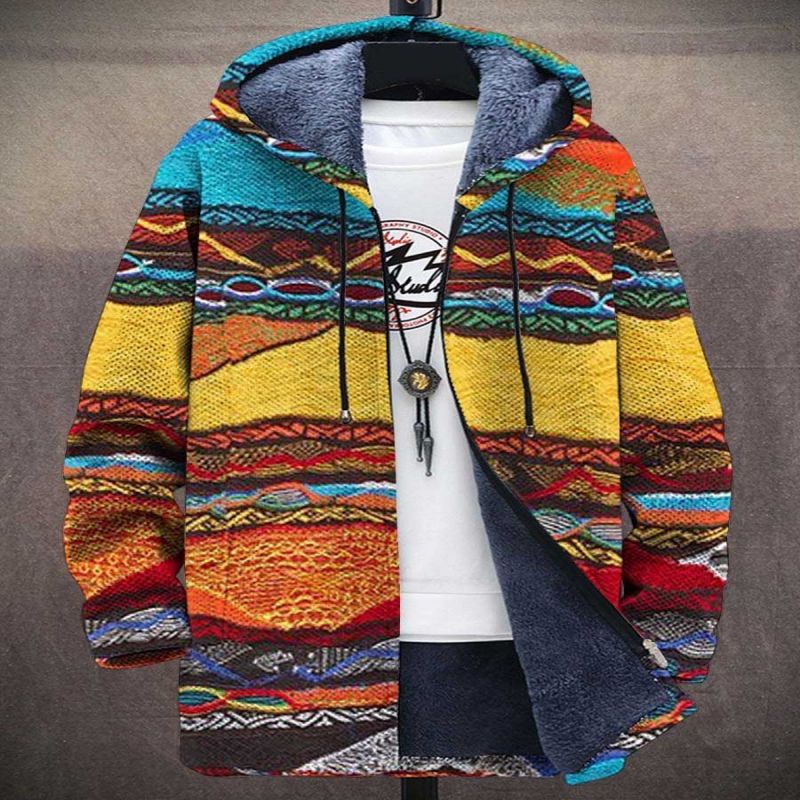 Printed Stand Collar Jacket For Men's Outerwear