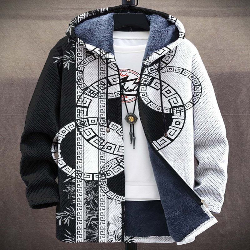 Printed Stand Collar Jacket For Men's Outerwear