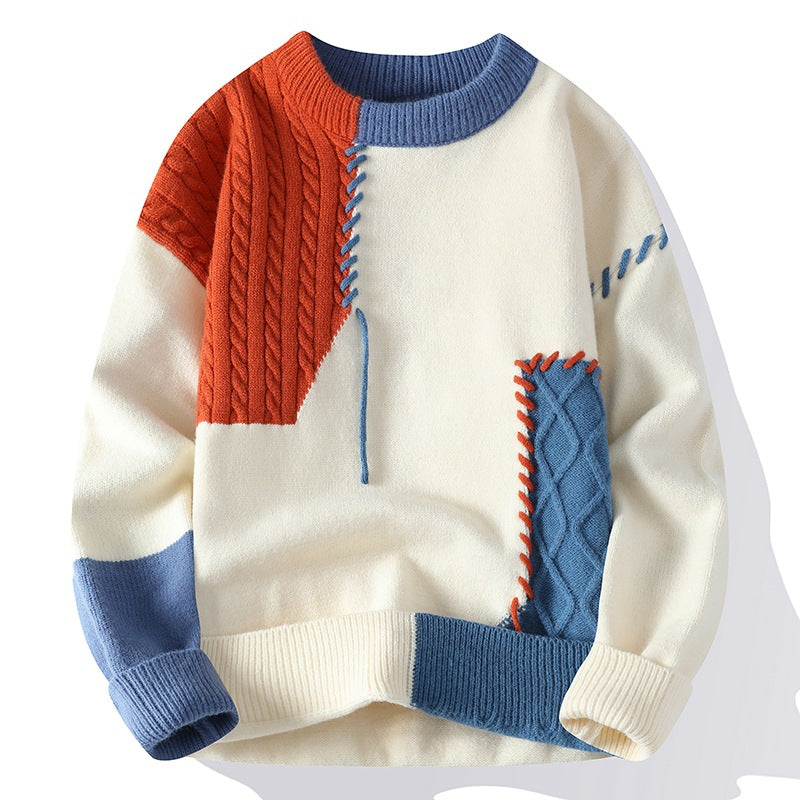 Contrast Color Patchwork Design Sweater