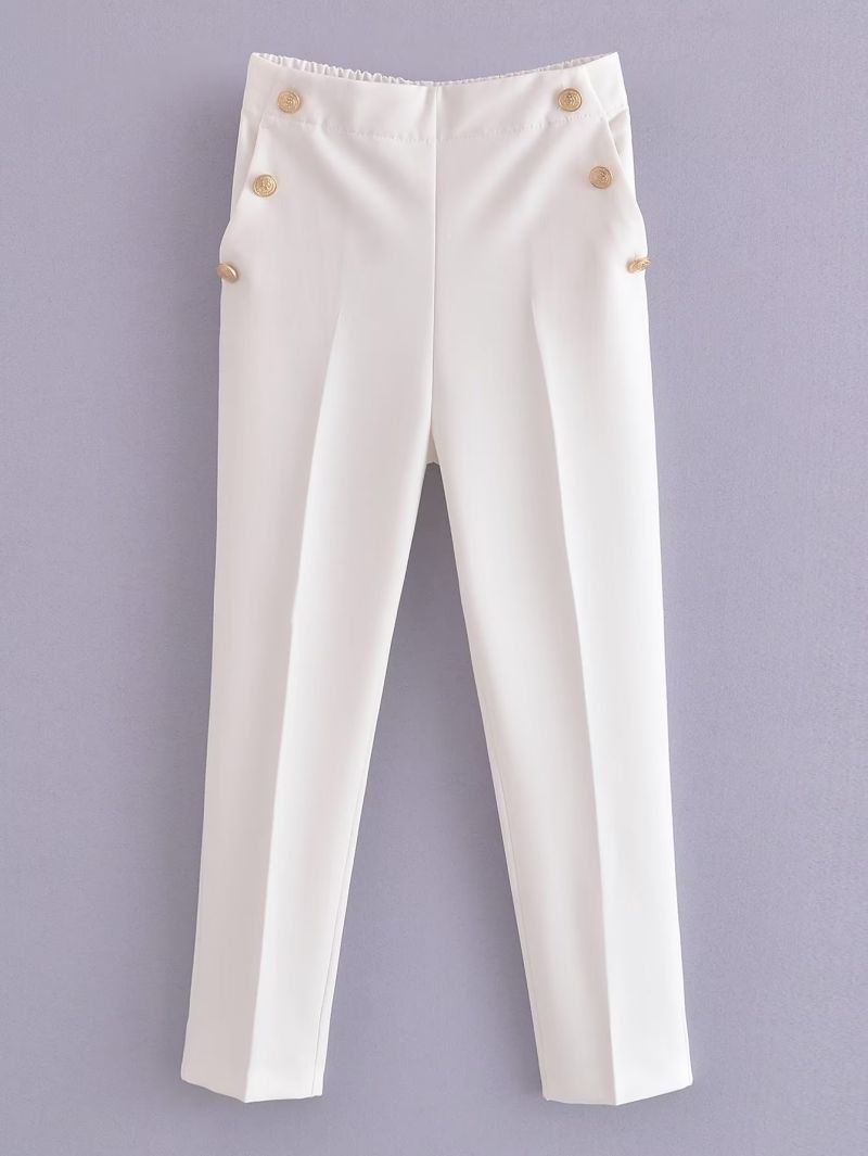 Metal Button Straight Trousers