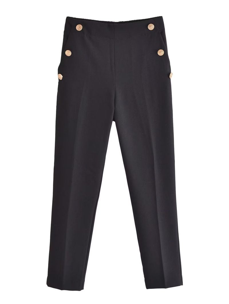 Metal Button Straight Trousers