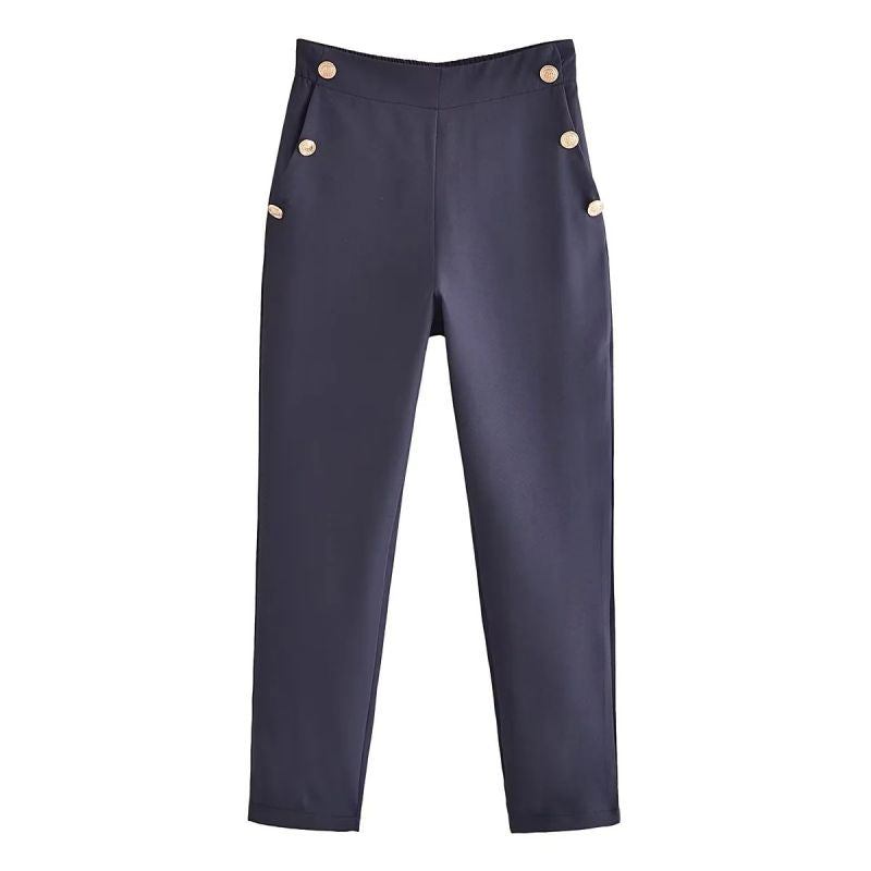 Metal Button Straight Trousers