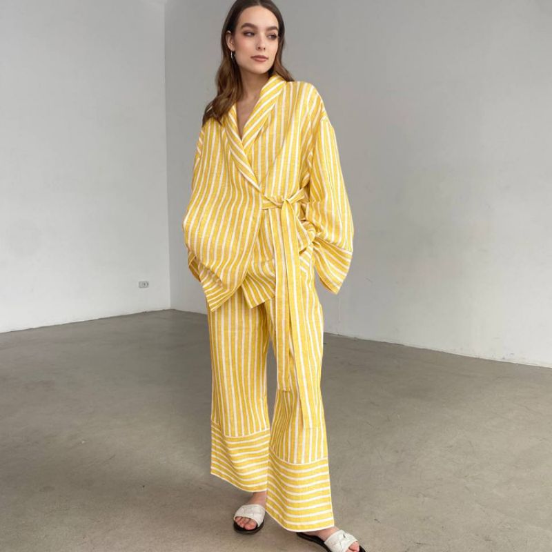 European and American Striped Long Sleeve Suit