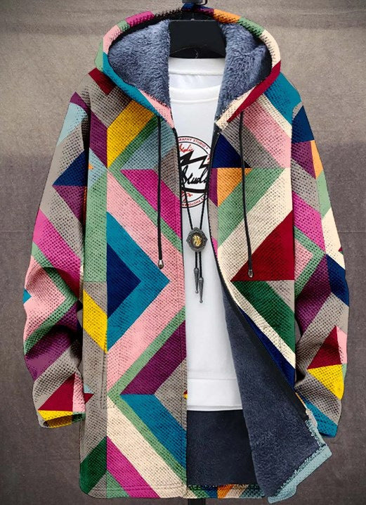 Printed Stand Collar Jacket For Men's Outerwear