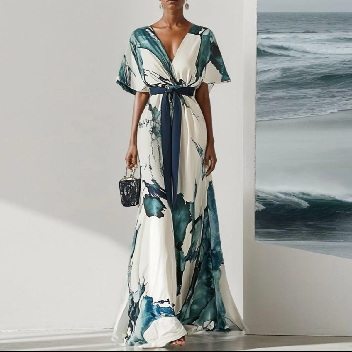 V-Neck Printed Maxi Dress