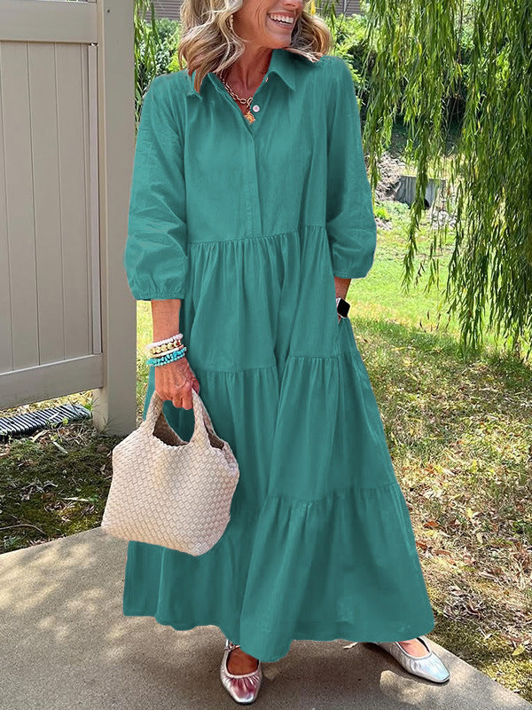 Loose Lapel Mid-Sleeve Skirt