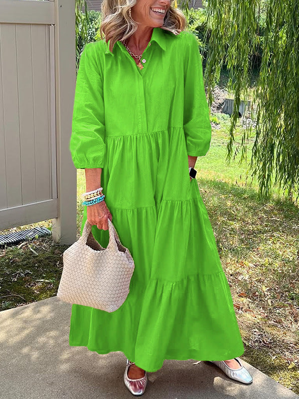 Loose Lapel Mid-Sleeve Skirt