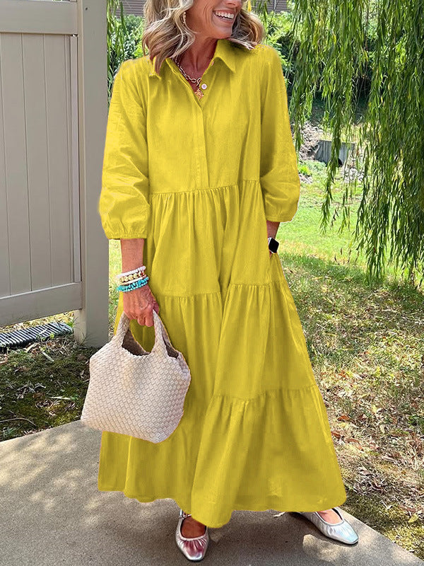 Loose Lapel Mid-Sleeve Skirt