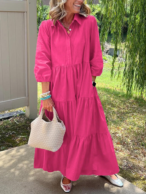 Loose Lapel Mid-Sleeve Skirt