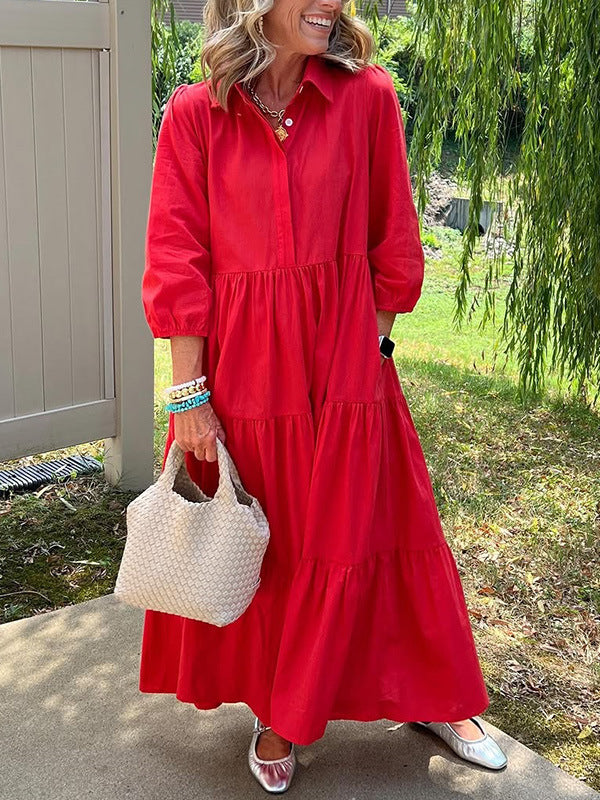 Loose Lapel Mid-Sleeve Skirt