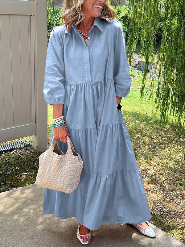 Loose Lapel Mid-Sleeve Skirt