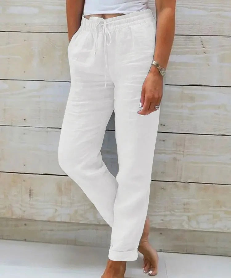 Women's Elastic Waist Solid Color Cotton Pants