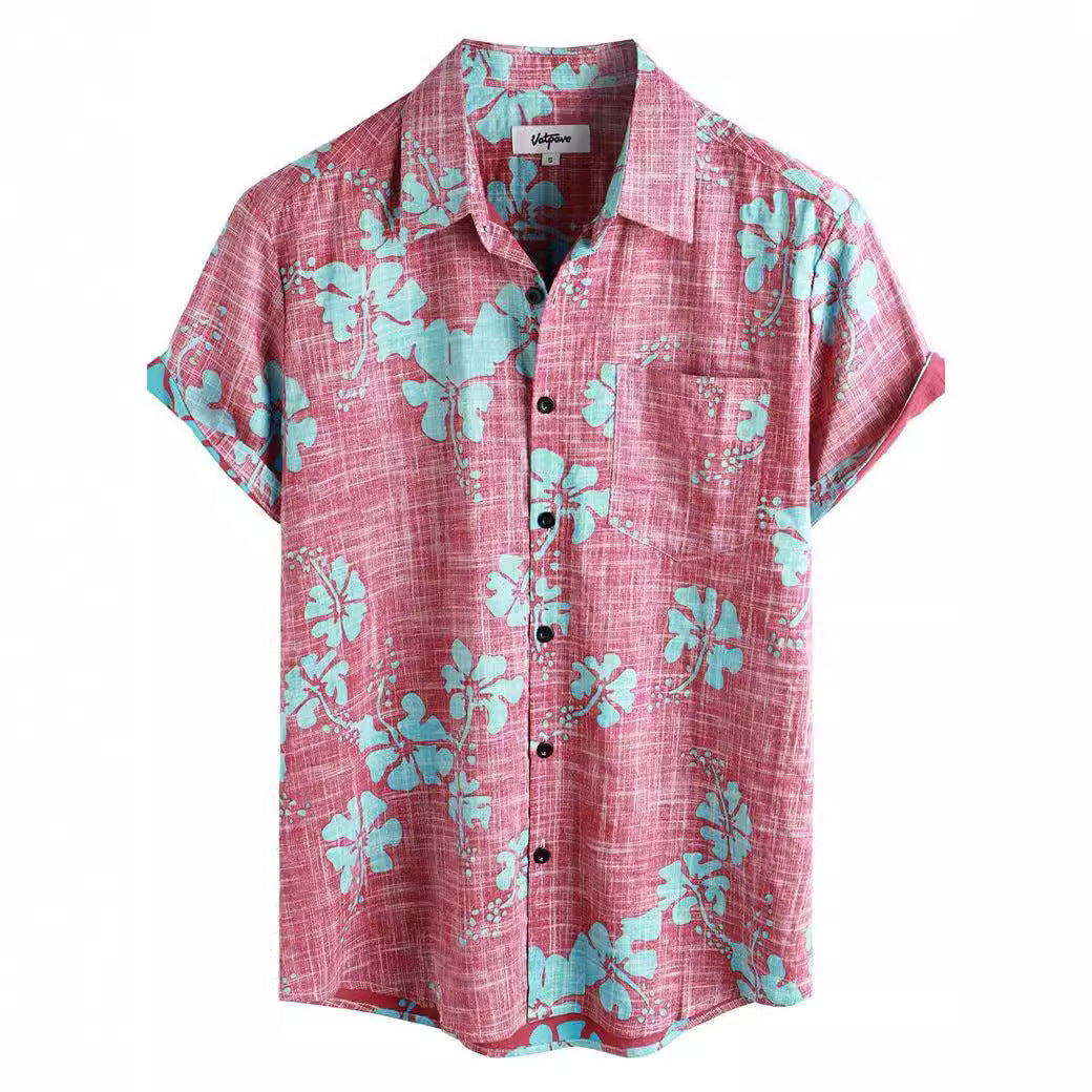 Printed Holiday Short Sleeve Shirt For Men