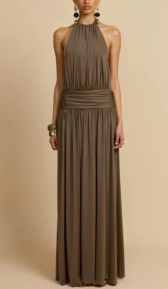 Neck Pleated Dress Dress