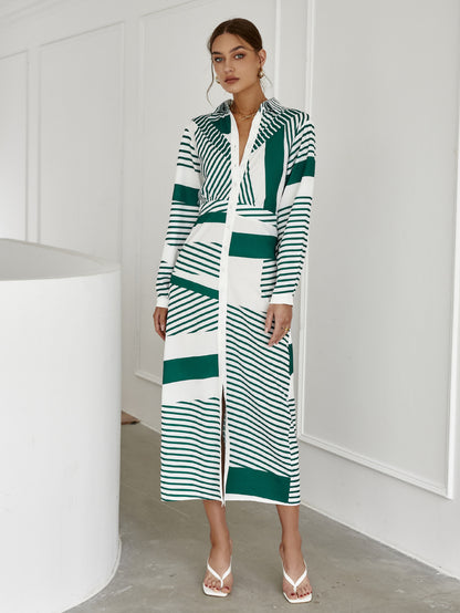Elegant Print Slim Long Dress