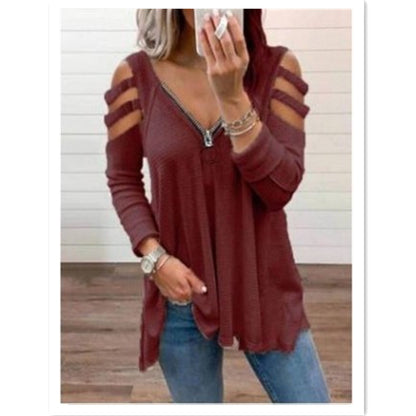 Female Hollow out Solid Top Loose T Shirt