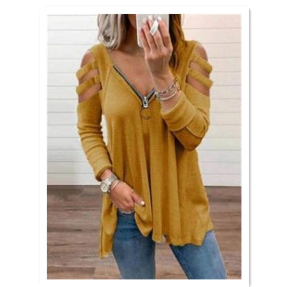 Female Hollow out Solid Top Loose T Shirt