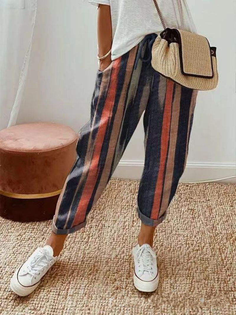 Women Slim Cotton Printed Pants