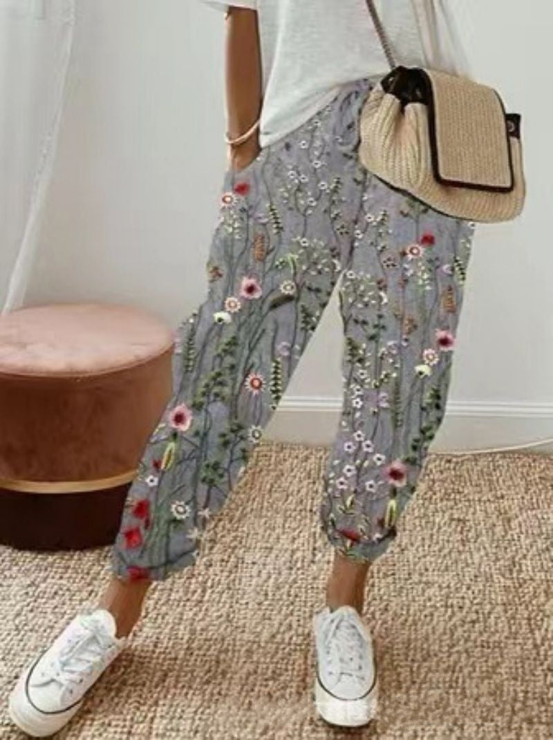 Women Slim Cotton Printed Pants