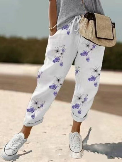 Women Slim Cotton Printed Pants