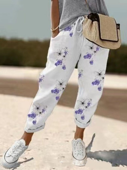 Women Slim Cotton Printed Pants