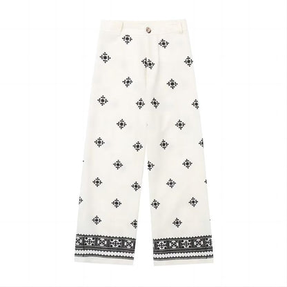 Printed Linen High-waisted Pants