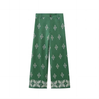 Printed Linen High-waisted Pants