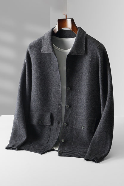 Polo Collar Solid Color Wool Sweater
