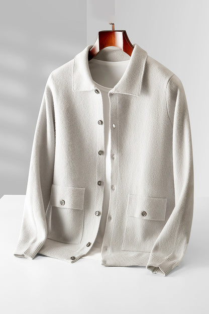 Polo Collar Solid Color Wool Sweater