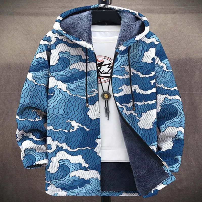 Printed Stand Collar Jacket For Men's Outerwear