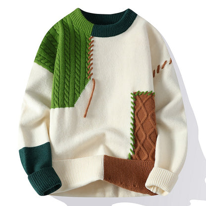 Contrast Color Patchwork Design Sweater