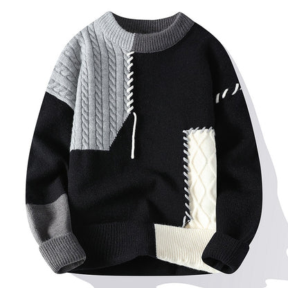 Contrast Color Patchwork Design Sweater