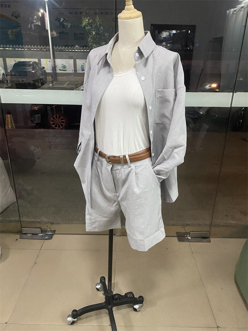 Long Sleeve Shirt Belt Shorts Suits
