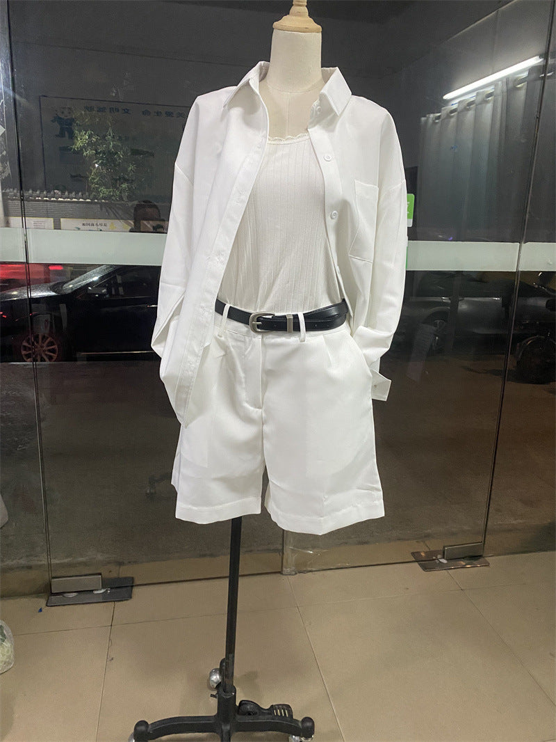 Long Sleeve Shirt Belt Shorts Suits