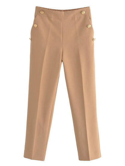 Metal Button Straight Trousers