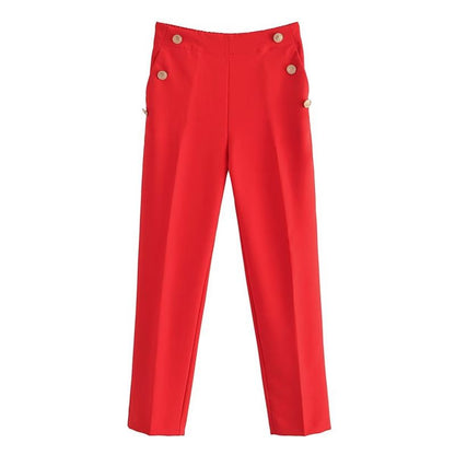 Metal Button Straight Trousers