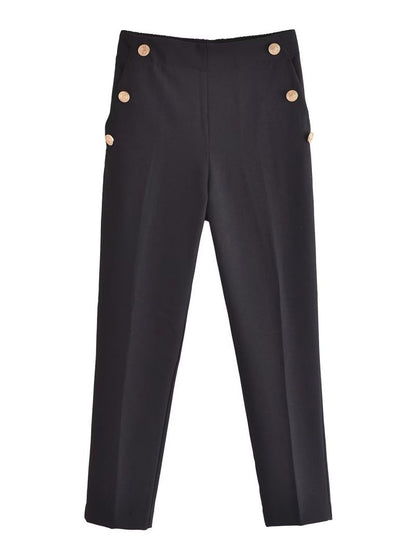 Metal Button Straight Trousers