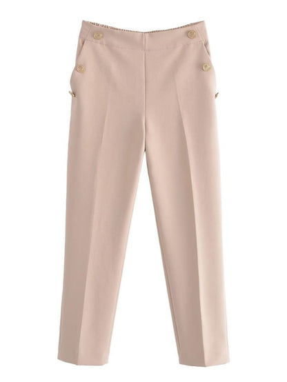 Metal Button Straight Trousers